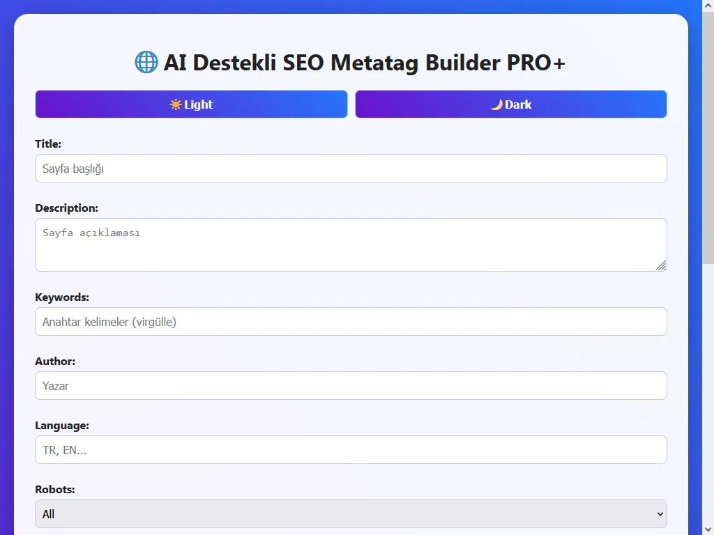 AI Destekli SEO Metatag Builder PRO+