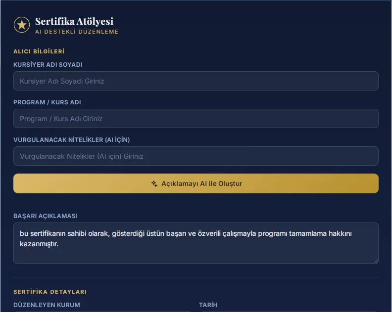 SertifikaApp – Dijital Sertifika Oluşturma ve Yönetim Sistemi