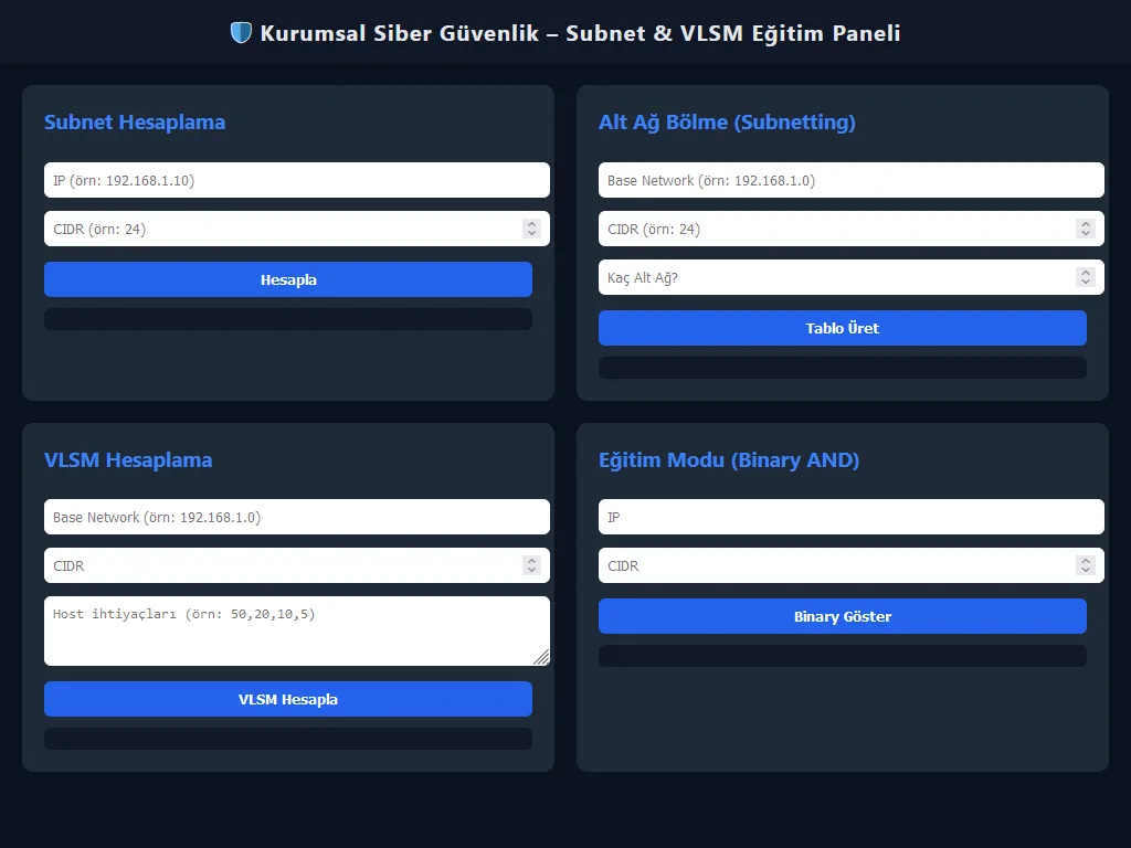 Kurumsal Siber Güvenlik – Subnet & VLSM Eğitim Paneli